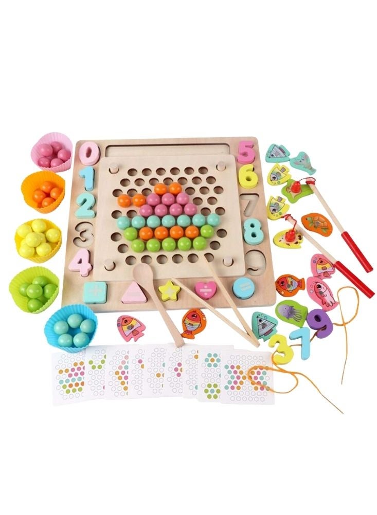 Premium Wooden Montessori Peg Board Bead Sorting Toy with Numbers, Colors & Fishing Game – Early Learning Fine Motor Skills Educational Toy for Toddlers - Image 1